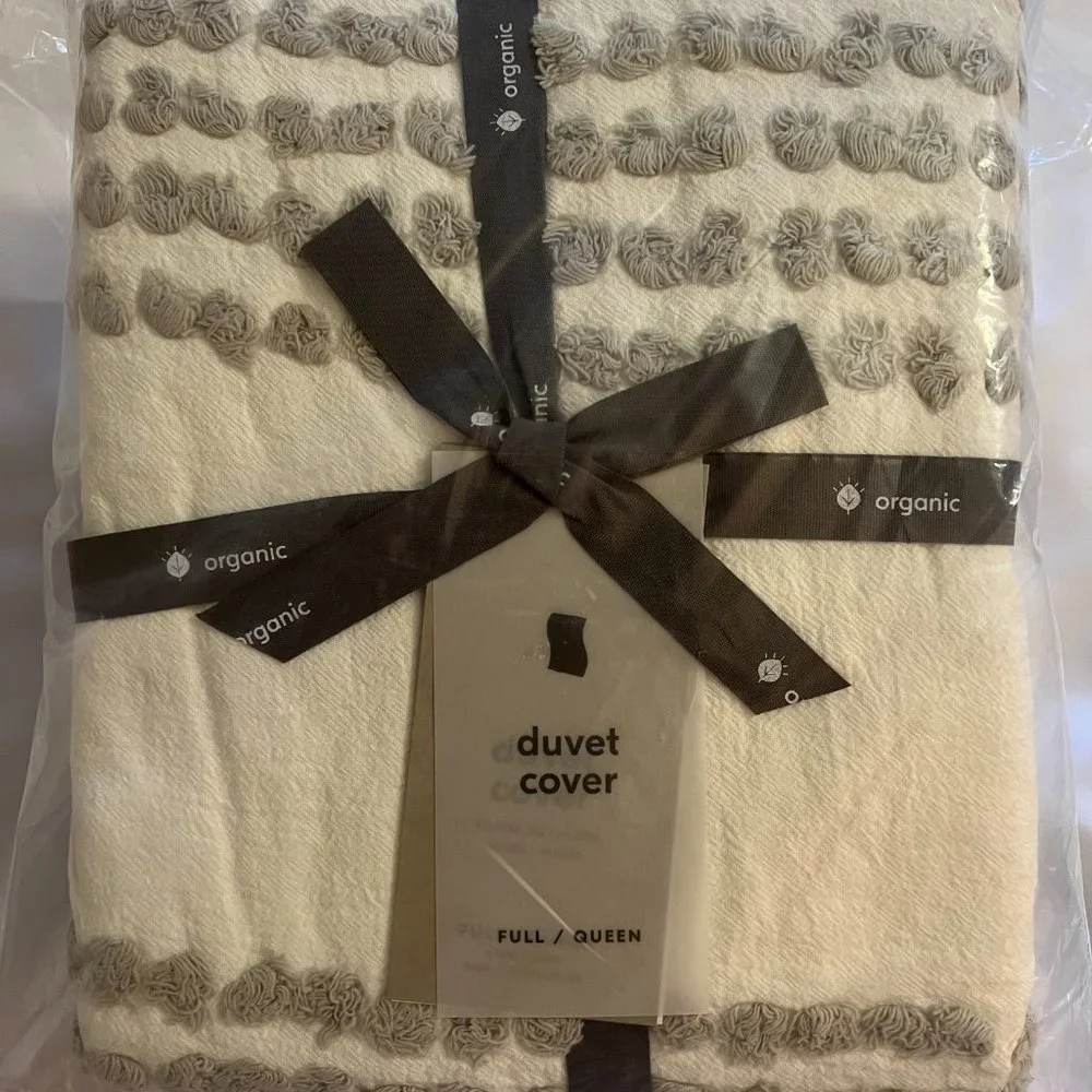 West Elm Organic Cotton Textural Design Duvet Cover & Shams Queen